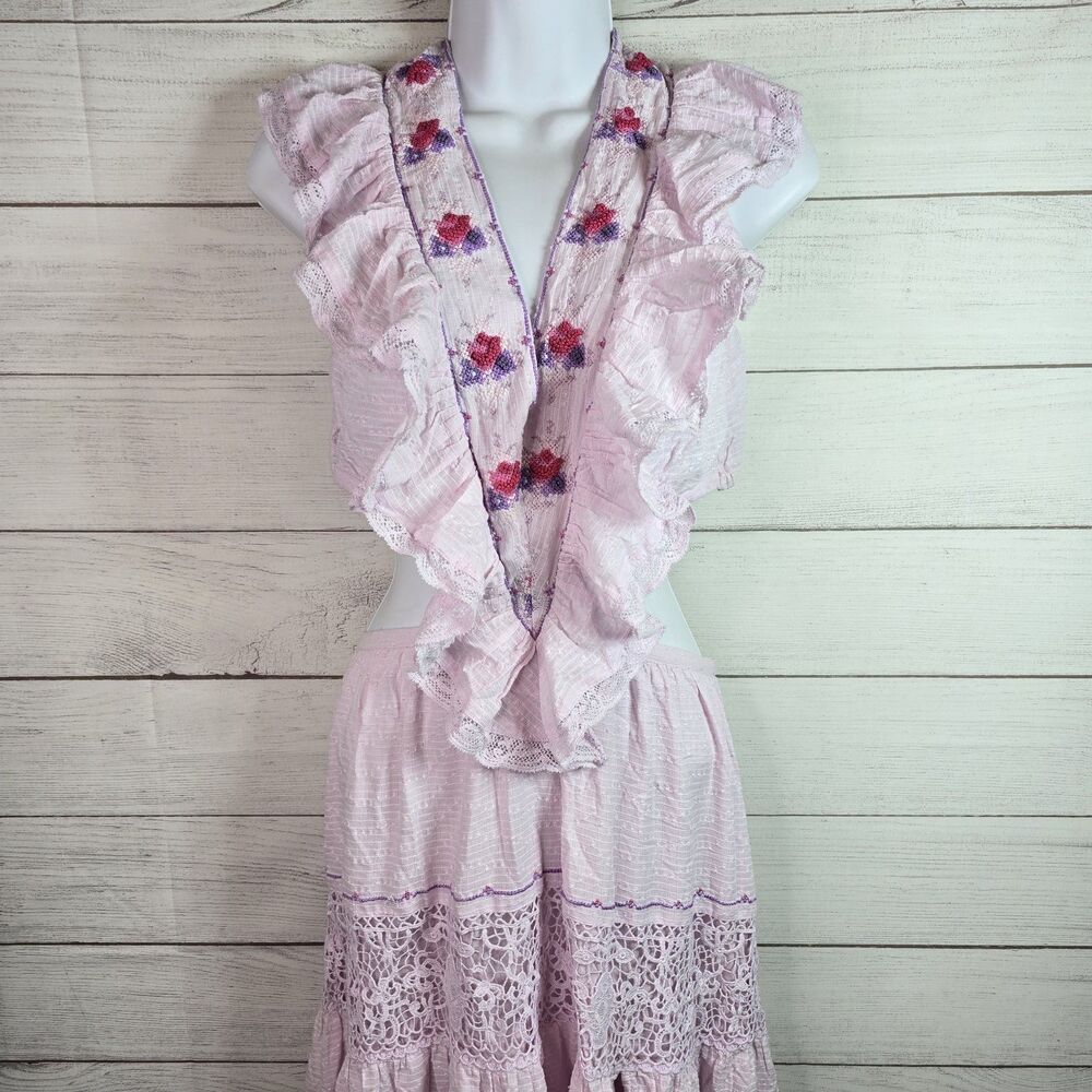 LoveShackFancy Lace Cottagecore Womens Floral Embroidered Maxi Embroidered Dress